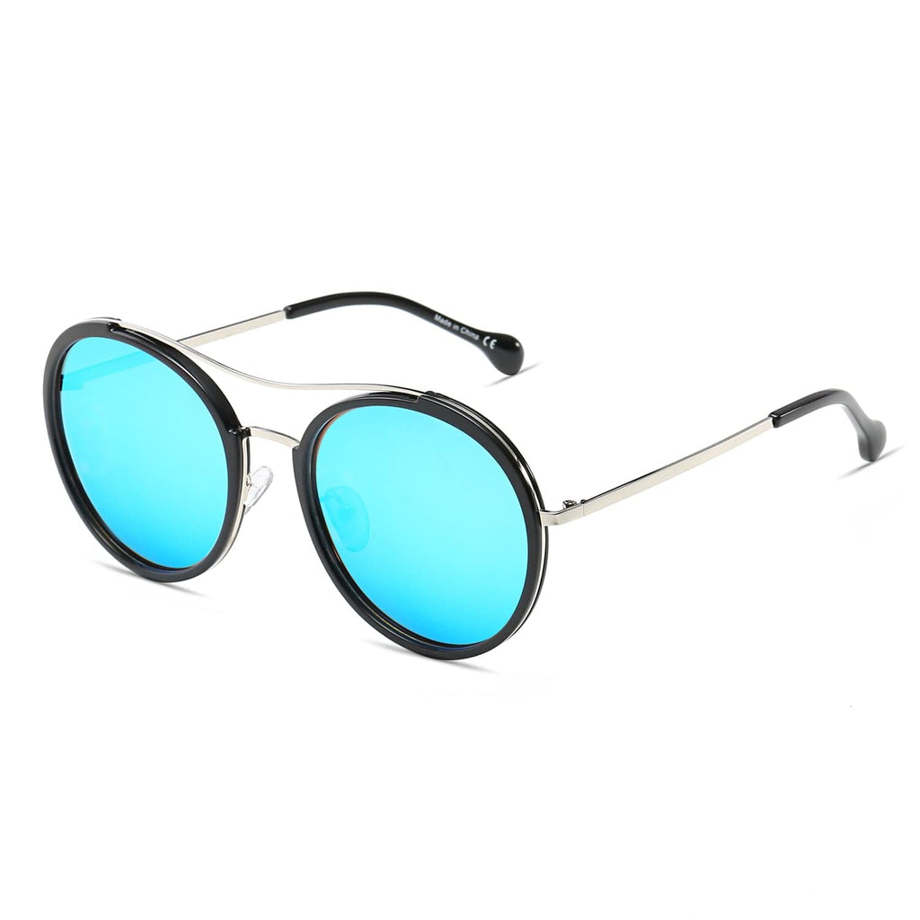 Cramilo Eyewear Sunglasses Black Rims - Icy Blue Lens - Silver Arms EMPORIA | Retro Polarized Lens Circle Round Sunglasses