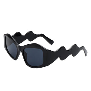 Cramilo Eyewear Sunglasses Black Shimmerz - Square Oversize Irregular Wavy Temple Design Fashion Sunglasses