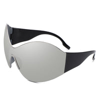 Cramilo Eyewear Sunglasses Black/Silver Oriel - Women Fashion Rimless Oversized Shield Wraparound Sunglasses