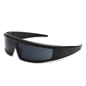 Cramilo Eyewear Sunglasses Black Starwise - Rectangle Y2K Futuristic Sports Flat Top Wrap Around Sunglasses