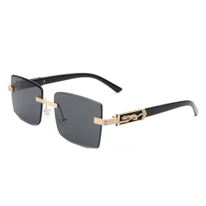 Cramilo Eyewear Sunglasses Black Tycho - Rimless Square Retro Tinted Fashion Flat Top Sunglasses