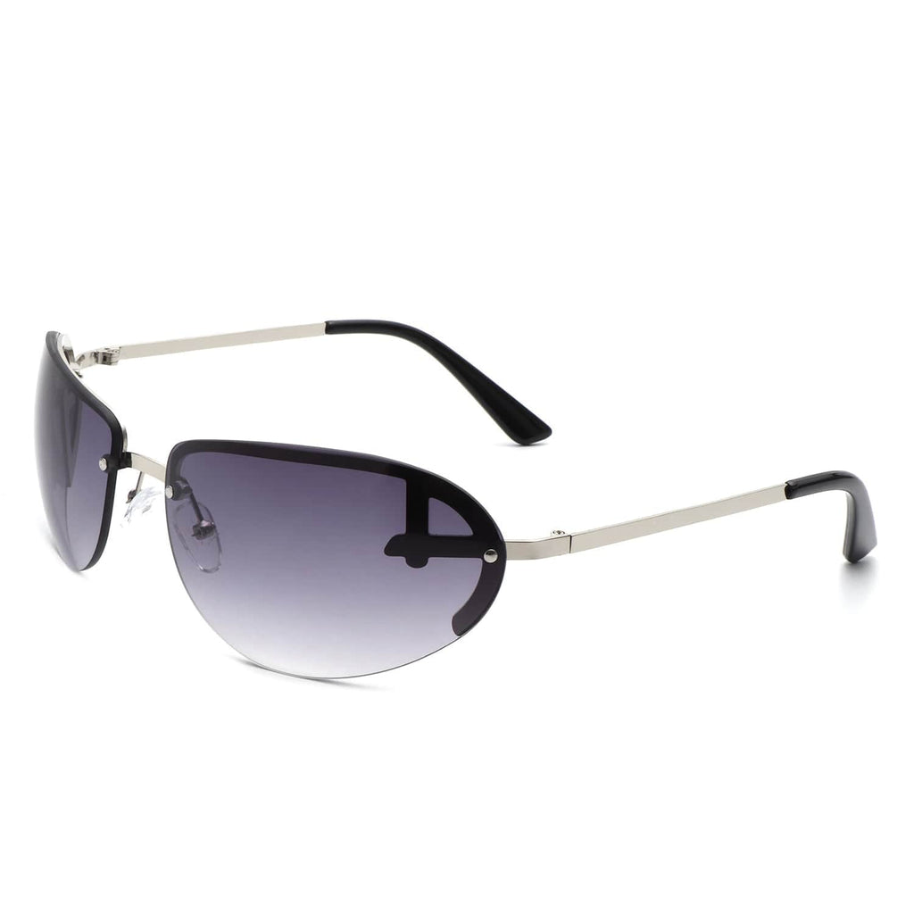 Cramilo Eyewear Sunglasses Black/White Oceandew - Retro Rimless Oval Tinted Fashion Round Sunglasses
