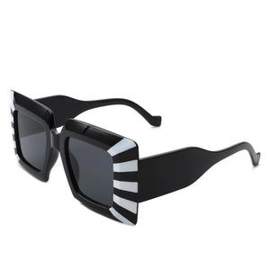 Cramilo Eyewear Sunglasses Black/White Stripes Caelum - Women Fashion Square Flat Top Oversize Sunglasses