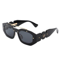 Cramilo Eyewear Sunglasses Black Xanadusk- Geometric Retro Irregular Brow-Bar Square Fashion Sunglasses