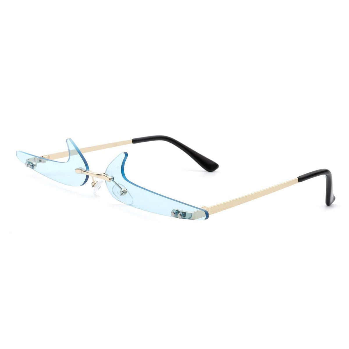 Cramilo Eyewear Sunglasses Blue Amberlyn - Rimless Decorative Narrow Tinted Checkmark Shape Slim Glasses