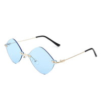 Cramilo Eyewear Sunglasses Blue Bluewave - Rimless Retro Round Geometric Frameless Tinted Fashion Sunglasses