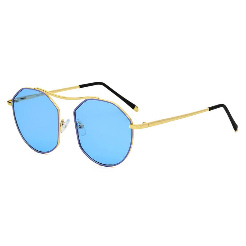 Cramilo Eyewear Sunglasses Blue CHOCTAW - Round Tinted Geometric Brow-Bar Fashion Sunglasses
