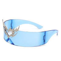 Cramilo Eyewear Sunglasses Blue Emberlynn - Futuristic Cyclops Wraparound Shield Translucent Crown Design Sunglasses