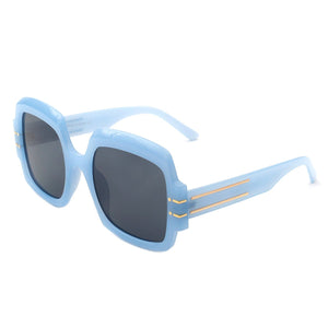 Cramilo Eyewear Sunglasses Blue Emblazon - Women Oversize Flat Top Fashion Square Sunglasses