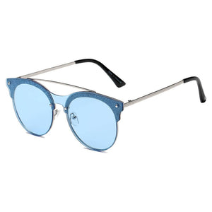 Cramilo Eyewear Sunglasses Blue ENDICOTT | Round Circle Brow-Bar Tinted Lens Sunglasses