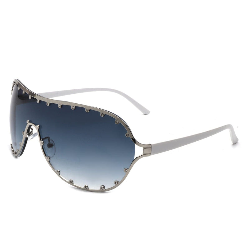 Cramilo Eyewear Sunglasses Blue Evanesce - Oversize Rhinestone Design Fashion Women Aviator Sunglasses