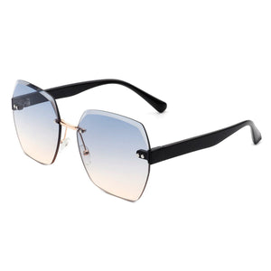 Cramilo Eyewear Sunglasses Blue Ezernova - Oversize Square Geometric Rimless Tinted Fashion Sunglasses