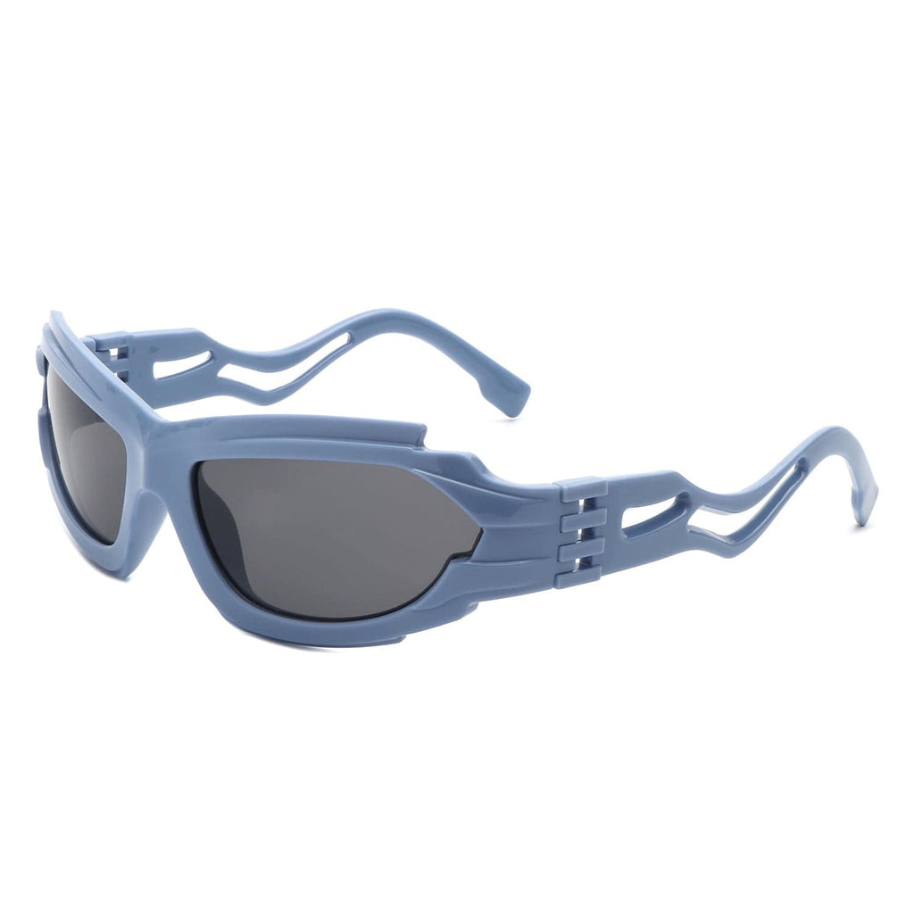 Cramilo Eyewear Sunglasses Blue Fliyque - Geometric Rectangle Futuristic Wrap Around Sunglasses