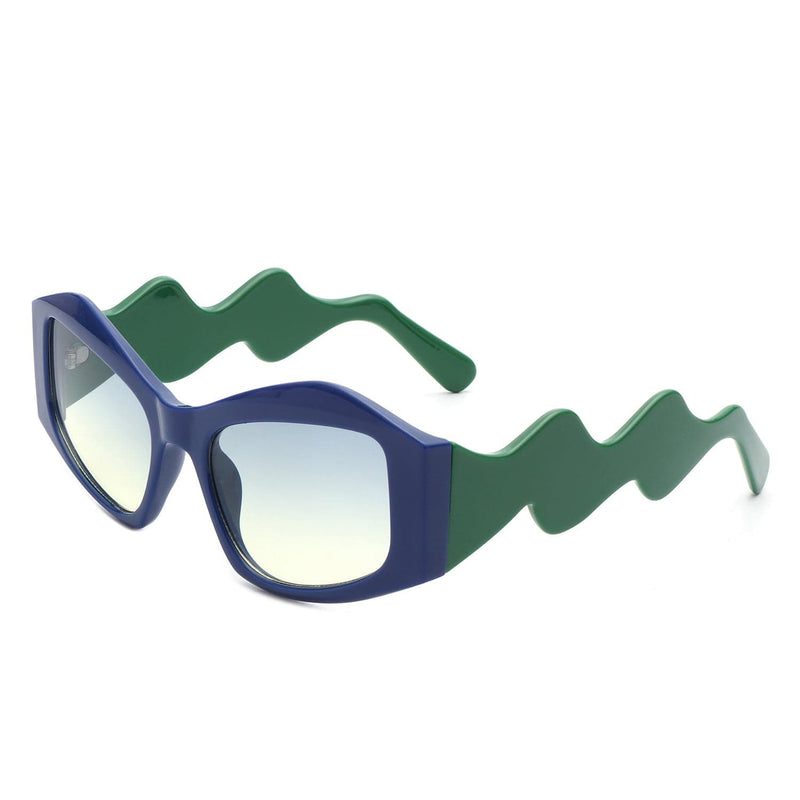 Cramilo Eyewear Sunglasses Blue/Green Shimmerz - Square Oversize Irregular Wavy Temple Design Fashion Sunglasses