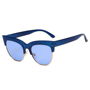 Cramilo Eyewear Sunglasses Blue HENRIETTA | Women Half Frame Round Cat Eye Sunglasses