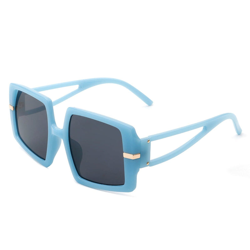 Cramilo Eyewear Sunglasses Blue Jasmoria - Oversize Square Geometric Irregular Flat Top Women Sunglasses