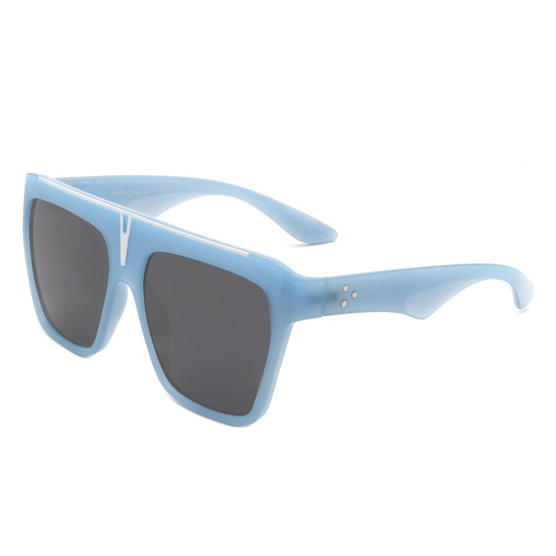 Cramilo Eyewear Sunglasses Blue Kallias - Oversize Square Flat Top Large Fashion Women Sunglasses