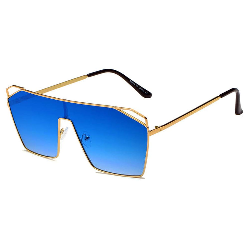 Cramilo Eyewear Sunglasses Blue LAVAL | S2071 - Flat Top Metal Oversize Square Fashion Sunglasses