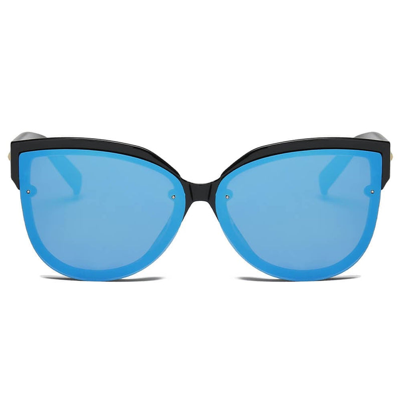 Cramilo Eyewear Sunglasses Blue LENOIR | Women Oversized Mirrored Cat Eye Sunglasses