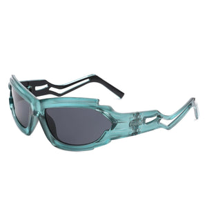 Cramilo Eyewear Sunglasses Blue Moonhaze - Futuristic Rectangle Geometric Chunky Sport Wrap Around Sunglasses