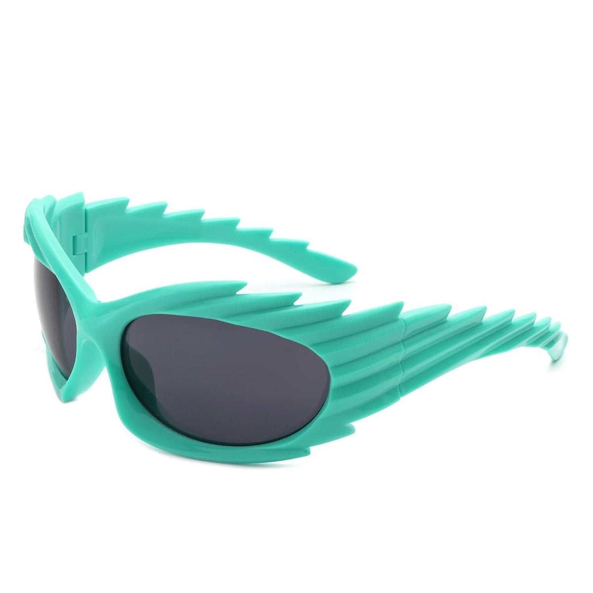 Cramilo Eyewear Sunglasses Blue Nightgle - Rectangle Wrap Around Sport Oval Spike Fashion Sunglasses