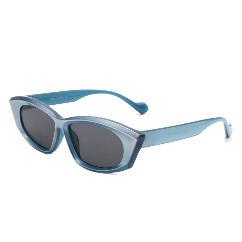 Cramilo Eyewear Sunglasses Blue Nyx - Retro Rectangular Narrow Flat Top Slim Sunglasses