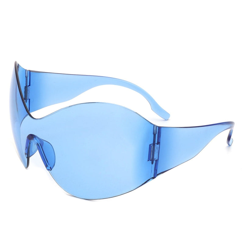 Cramilo Eyewear Sunglasses Blue Oriel - Women Fashion Rimless Oversized Shield Wraparound Sunglasses