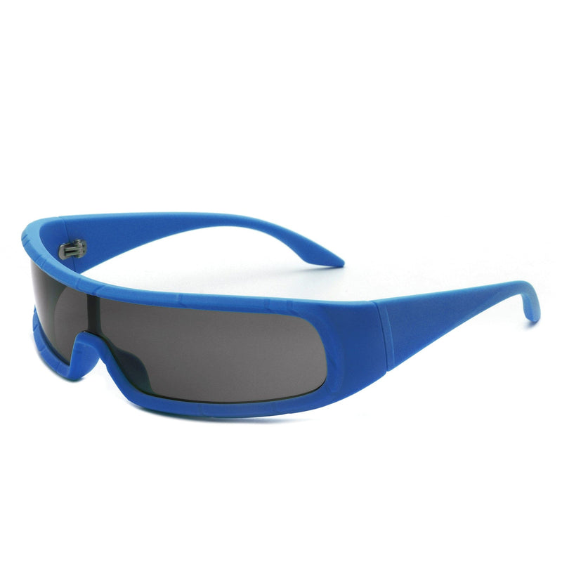 Cramilo Eyewear Sunglasses Blue Orion - Futuristic Wrap Around Fashion Rectangle Shield Sunglasses