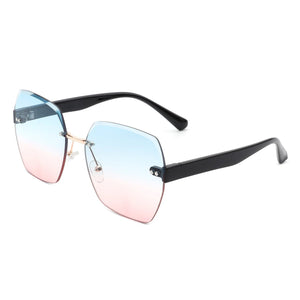 Cramilo Eyewear Sunglasses Blue/Pink Ezernova - Oversize Square Geometric Rimless Tinted Fashion Sunglasses