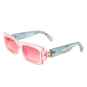 Cramilo Eyewear Sunglasses Blue/Pink Illumyne - Retro Narrow Rectangle Flat Top Slim Fashion Sunglasses