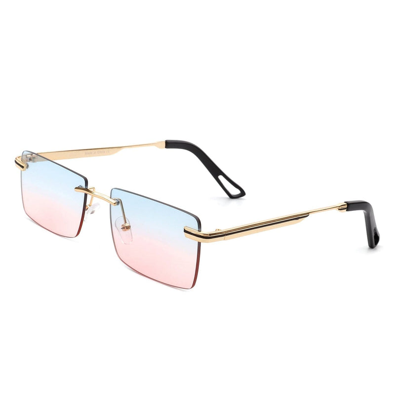 Cramilo Eyewear Sunglasses Blue/Pink Vibrante - Rectangle Rimless Retro Tinted Fashion Flat top Sunglasses