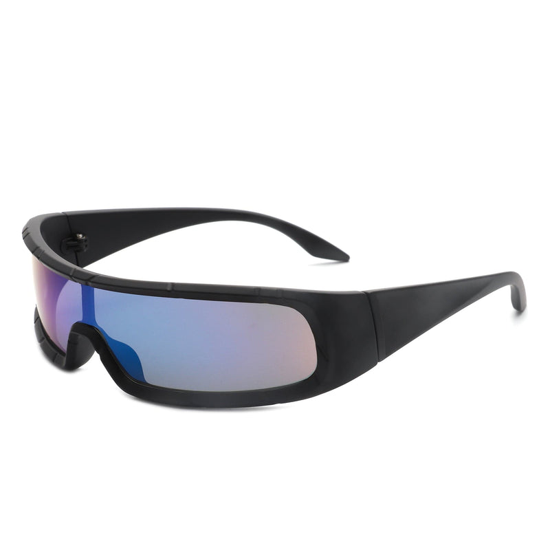 Cramilo Eyewear Sunglasses Blue Revo Orion - Futuristic Wrap Around Fashion Rectangle Shield Sunglasses