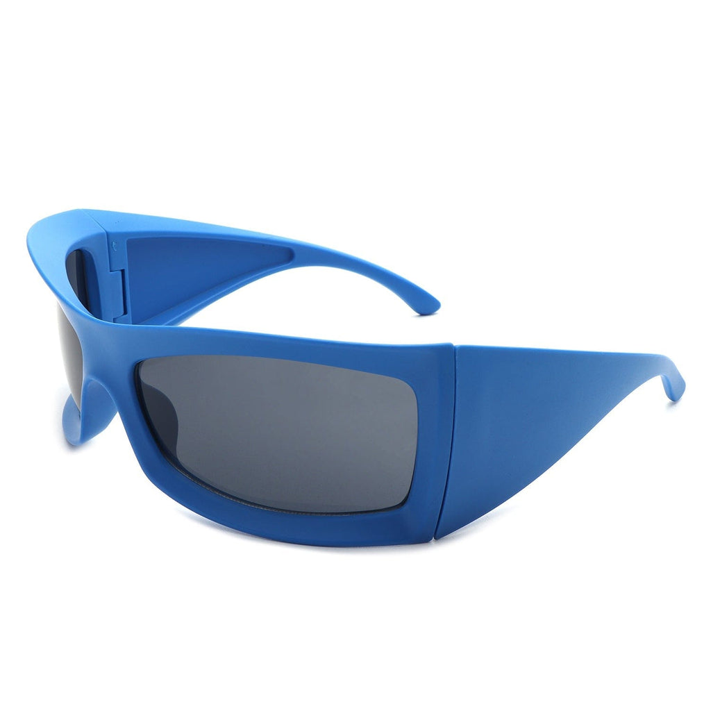 Cramilo Eyewear Sunglasses Blue Skytalon - Square Retro Chunky Wrap Around Sunglasses