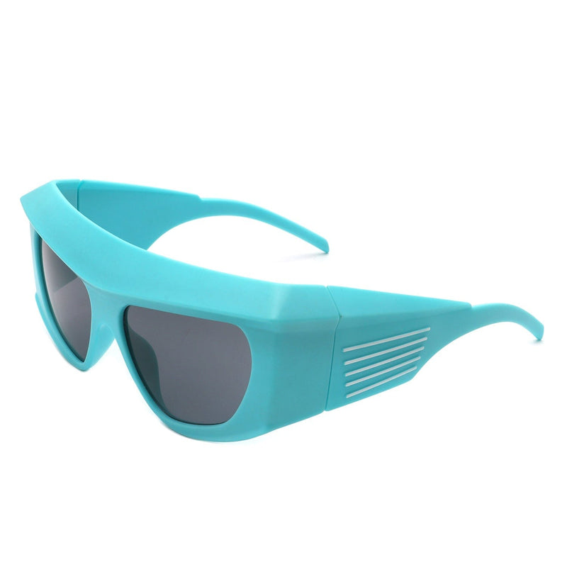 Cramilo Eyewear Sunglasses Blue Thalia - Square Chunky Wrap Around Tinted Oversize Fashion Sunglasses