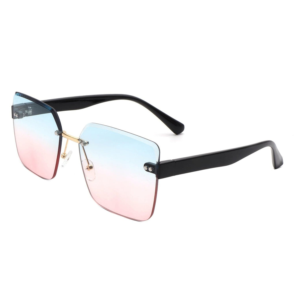 Cramilo Eyewear Sunglasses Blue To Pink Gradient Aspos - Square Rimless Fashion Tinted Women Sunglasses