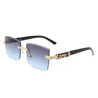 Cramilo Eyewear Sunglasses Blue Tycho - Rimless Square Retro Tinted Fashion Flat Top Sunglasses