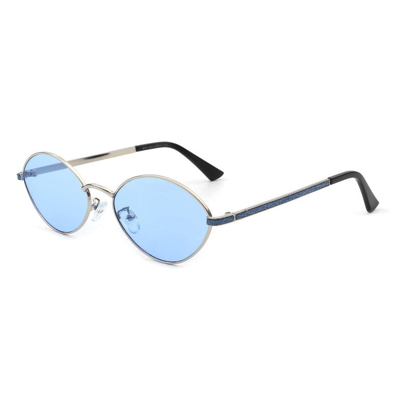 Cramilo Eyewear Sunglasses Blue Ufril - Oval Retro Geometric Round Glitter Fashion Sunglasses