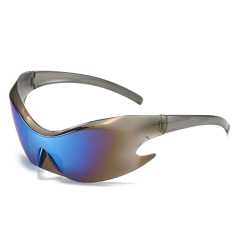 Cramilo Eyewear Sunglasses Blue Whiestan - Futuristic Mirrored Sleek Wrap Around Sports Sunglasses