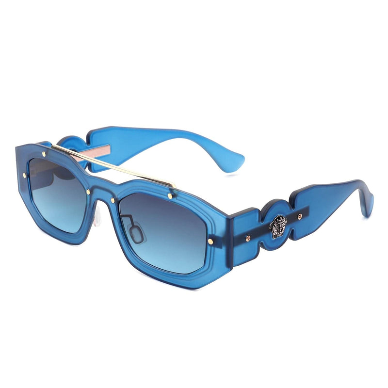 Cramilo Eyewear Sunglasses Blue Xanadusk- Geometric Retro Irregular Brow-Bar Square Fashion Sunglasses