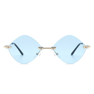 Cramilo Eyewear Sunglasses Bluewave - Rimless Retro Round Geometric Frameless Tinted Fashion Sunglasses