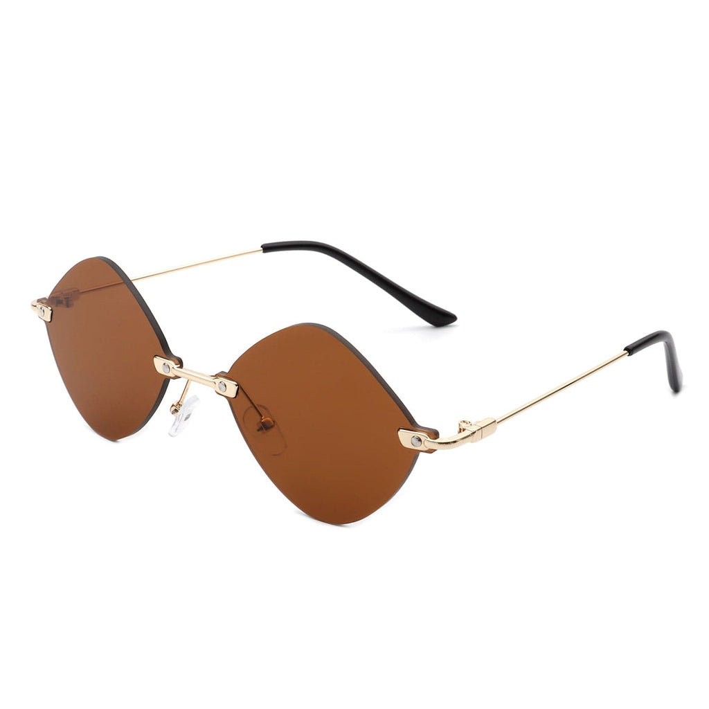 Cramilo Eyewear Sunglasses Brown Bluewave - Rimless Retro Round Geometric Frameless Tinted Fashion Sunglasses