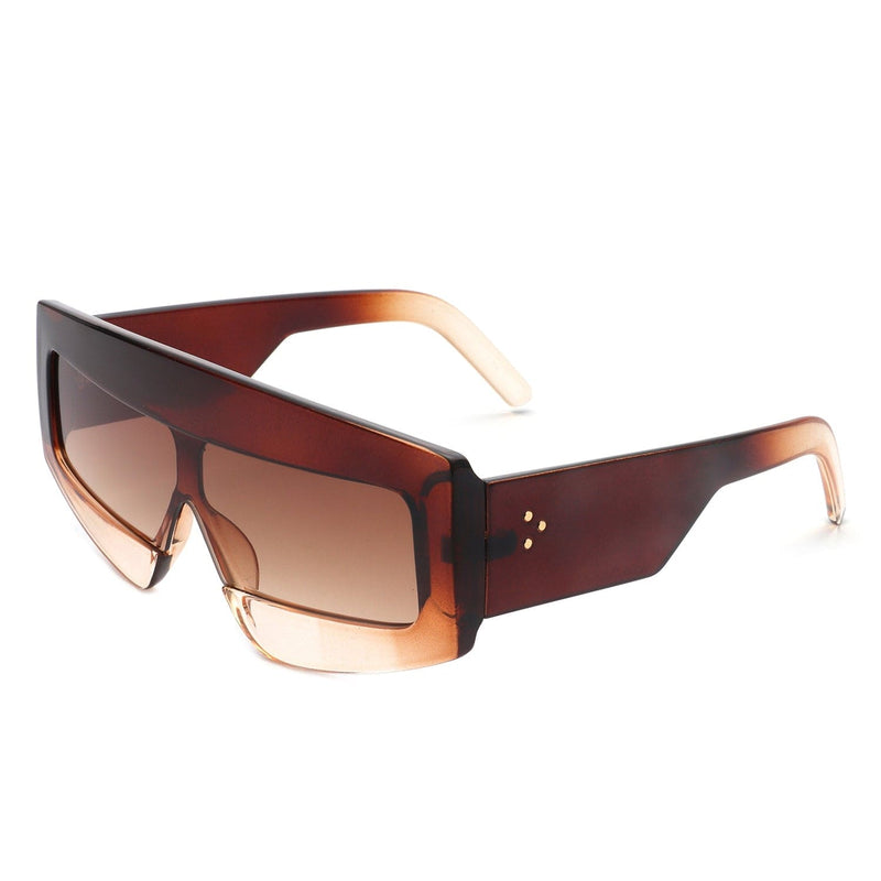 Cramilo Eyewear Sunglasses Brown Celestia - Rectangle Chunky Oversize Square Tinted Flat Top Sunglasses