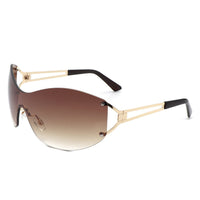 Cramilo Eyewear Sunglasses Brown Elandor - Women Rimless Oversize Sleek Oval Fashion Sunglasses