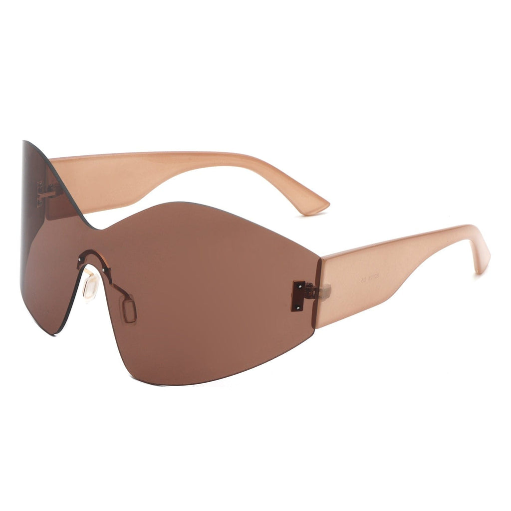 Cramilo Eyewear Sunglasses Brown Electra - Oversize Rimless Wraparound Shield Tinted Fashion Sunglasses