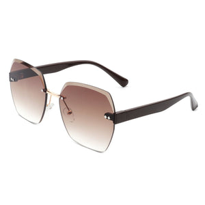Cramilo Eyewear Sunglasses Brown Ezernova - Oversize Square Geometric Rimless Tinted Fashion Sunglasses