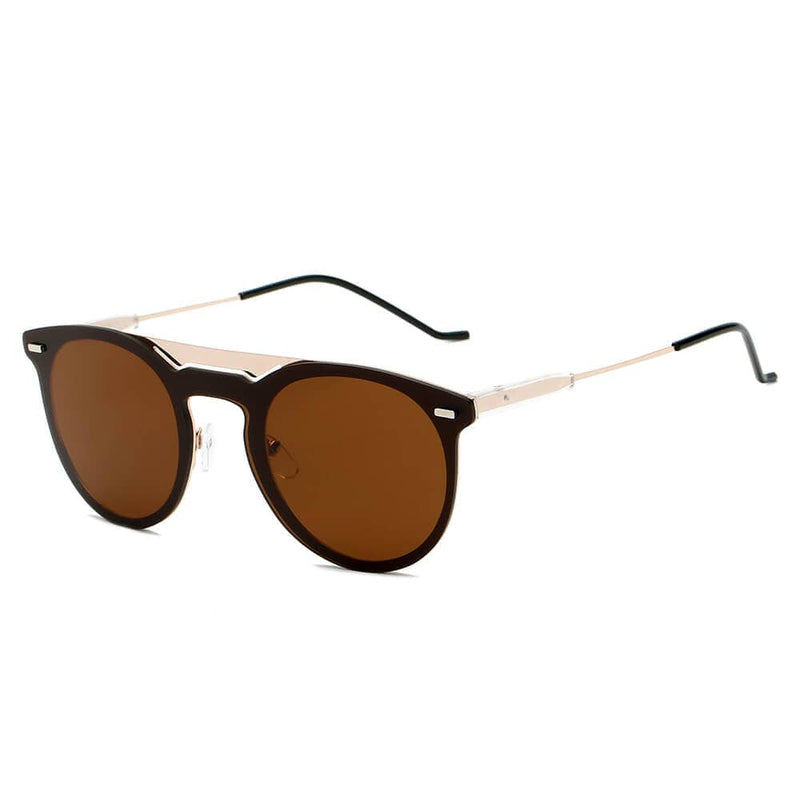 Cramilo Eyewear Sunglasses Brown INDIO | Retro Mirrored Brow-Bar Design Circle Round Fashion Sunglasses