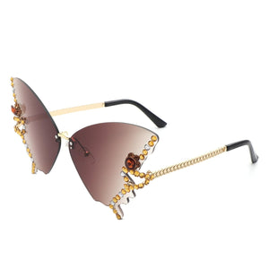 Cramilo Eyewear Sunglasses Brown Lyrin - Rimless Oversize Rhinestone Butterfly Women Fashion Sunglasses