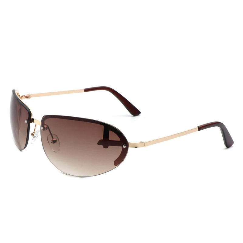 Cramilo Eyewear Sunglasses Brown Oceandew - Retro Rimless Oval Tinted Fashion Round Sunglasses