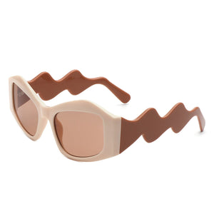 Cramilo Eyewear Sunglasses Brown Shimmerz - Square Oversize Irregular Wavy Temple Design Fashion Sunglasses