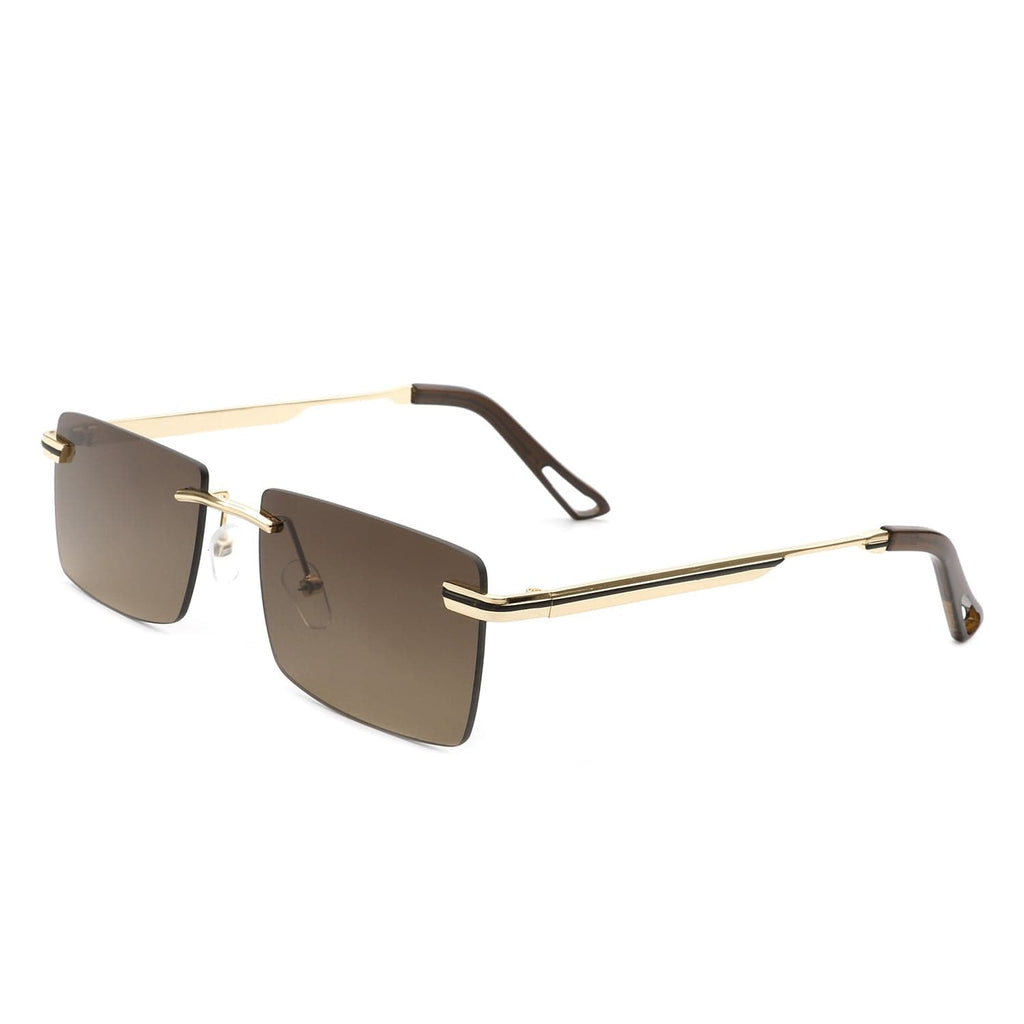 Cramilo Eyewear Sunglasses Brown Vibrante - Rectangle Rimless Retro Tinted Fashion Flat top Sunglasses